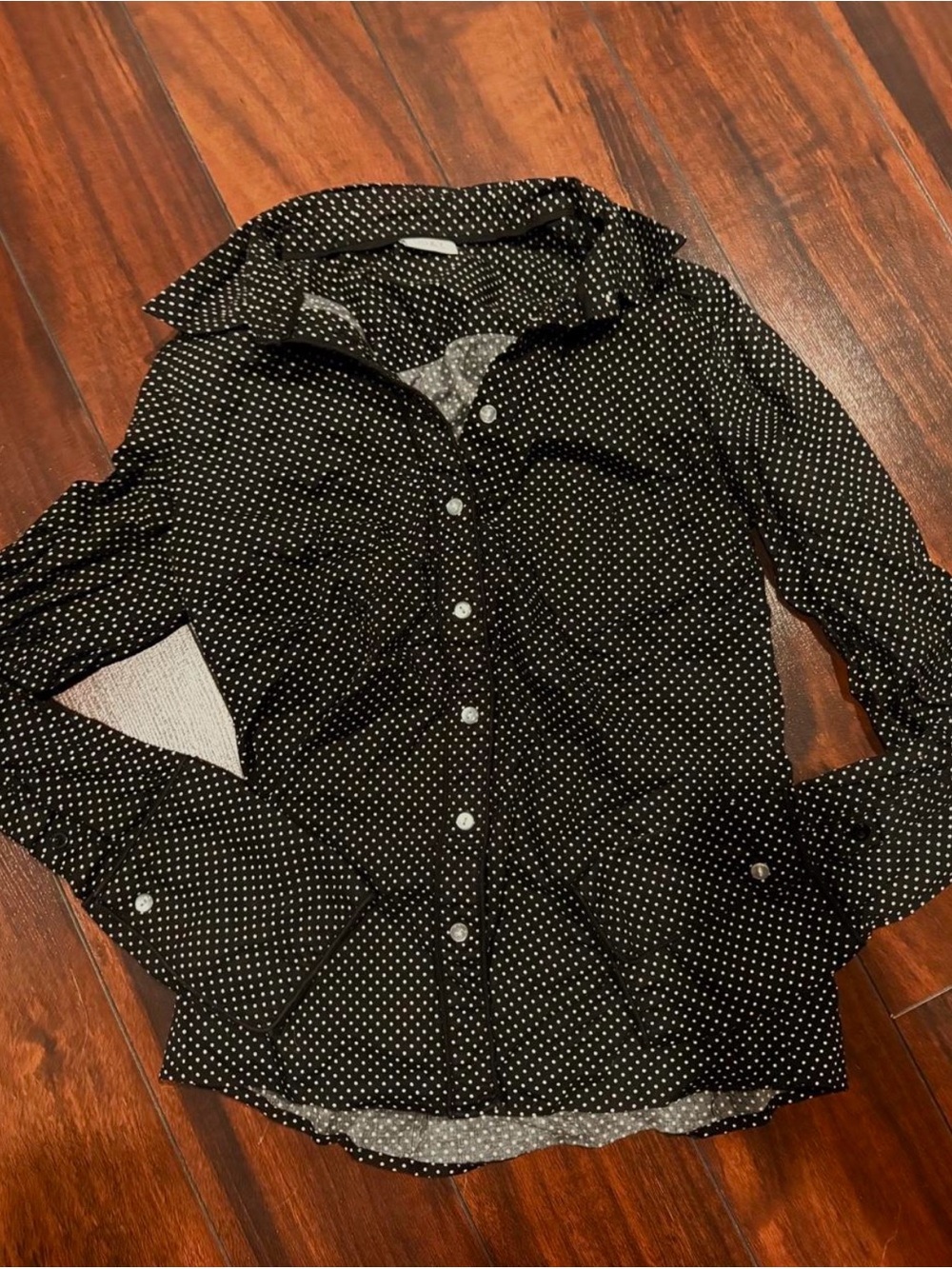 Suzy Shier Black Polka Dot Button-Down Blouse